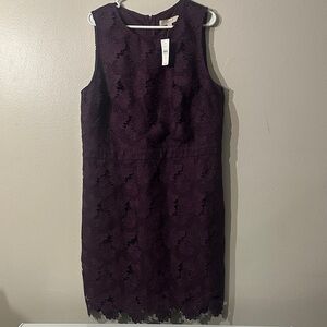 Loft Burgundy Cocktail Dress - Flower Lace and circle trims sz 18